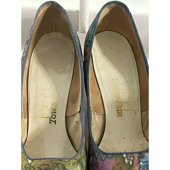VTG Town Fair 1950s 1960s Pumps High Heels Stilettos Sz 7 Floral Printed - Picture 5 of 13